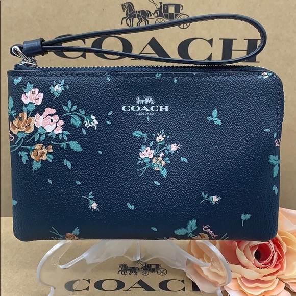 COACH COACH Corner Zip Wristlet with rose bouquet